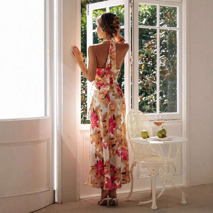 Minirva -  Floral Charm High-Neck Midi Dress