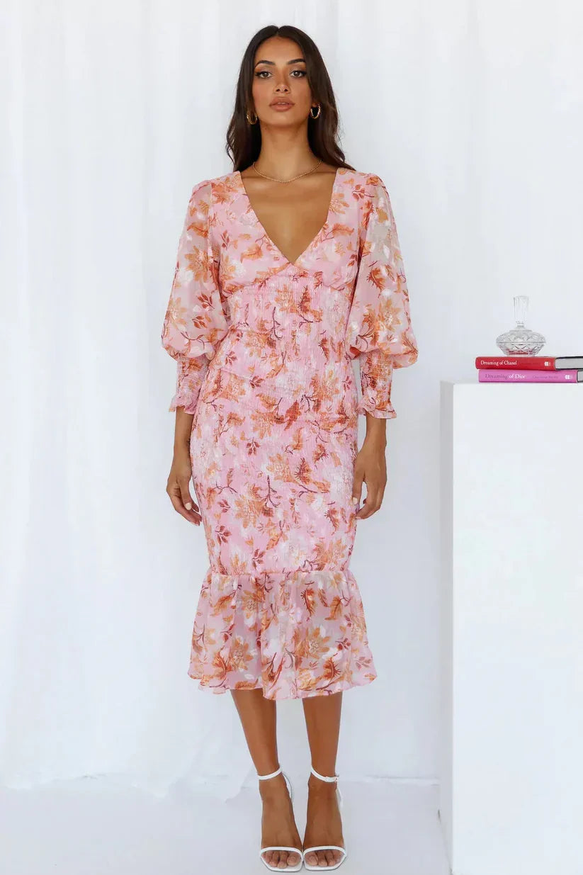 Miley - Flower Print Midi Dress